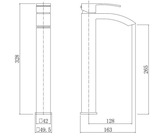 Смеситель для умывальника FASHUN высокий, H=328 мм, белый, сталь SUS304 карт. D=35 мм, излив H=265мм, L=118мм FAS A51218-8 – изображение 2