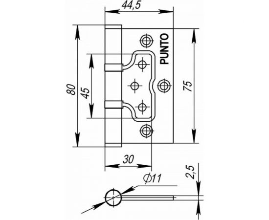 Универсальная петля без врезки PUNTO 200-2B 75x2,5 SB мат. золото 35537 – изображение 2