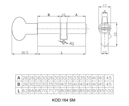 Цилиндровый механизм KALE KILIT 164SMC 45+10+45M:100mm, NP, 5K, STB, к-в 164SMC00097 – изображение 5