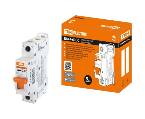 Автоматический выключатель TDM ВА47-60DC, 1P, 32А, 6кА, характеристика С SQ0223-1014 