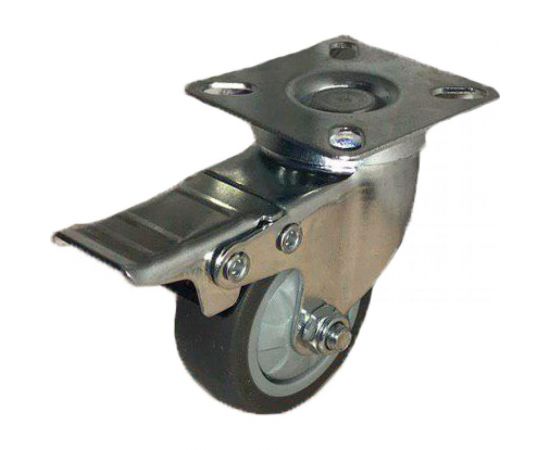 Колесо темно-серая мягкая гладкая резина поворотное с тормозом SCGB25 50 мм MFK-TORG 8054050М 