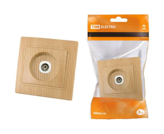 Телевизионная розетка TDM простая 0-2400МГц, мама, ЭКО сосна Таймыр SQ1814-0222 