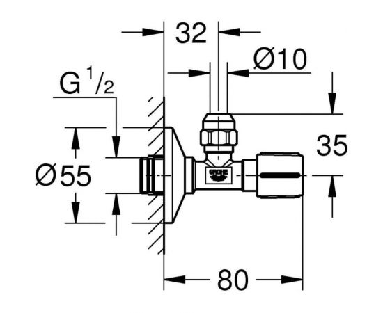 Угловой вентиль Grohe с металлической розеткой и уплотнительным кольцом, 1/2х3/8, 1 шт. 22039000 – изображение 2