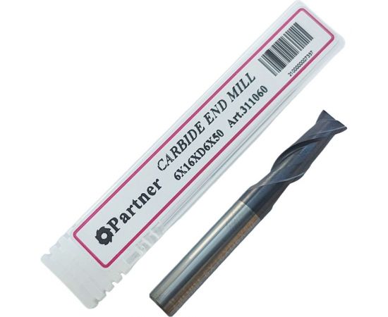 Фреза концевая твердосплавная универсальная до 45 НRC Серия 311 (6х16х50 мм; 2-х перая; AlTiN; хв-к 6 мм) Partner 311060 – изображение 2