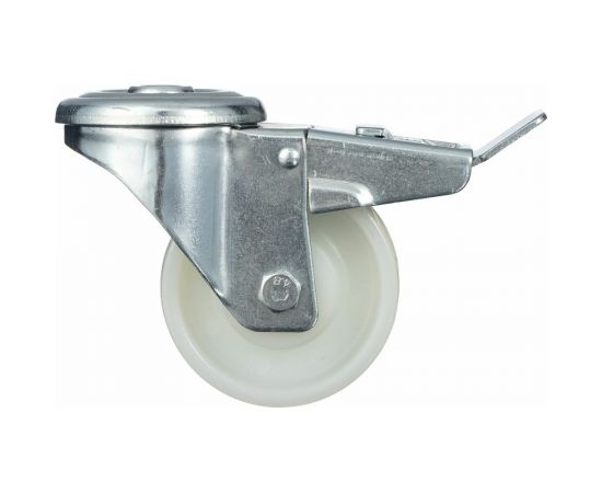 Колесо поворотное с отверстием 12 мм и тормозом ( 80 мм; подшипник скольжения; грузоподъемность 200 кг; полиамид) СТЕЛЛА-ТЕХНИК N45080PNYDB – изображение 2
