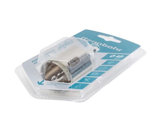 Коронка алмазная с центрирующим сверлом по керамограниту и керамике 40 мм RENNBOHR 676240 – изображение 3