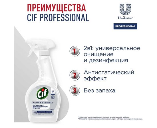 Дезинфицирующее моющее средство для малых поверхностей CIF PROFESSIONAL 69795879 – изображение 4
