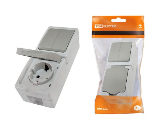 Комбинированный вертикальный блок TDM выключатель 2-кл+ розетка Вуокса SQ1803-0013 