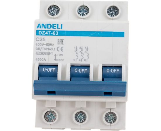 Автоматический выключатель ANDELI DZ47-63/3P 25A 4.5kA х-ка C ADL01-094 