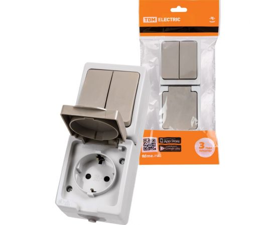 Комбинированный вертикальный блок TDM выключатель 2-кл+ розетка Вуокса SQ1803-0013 – изображение 2