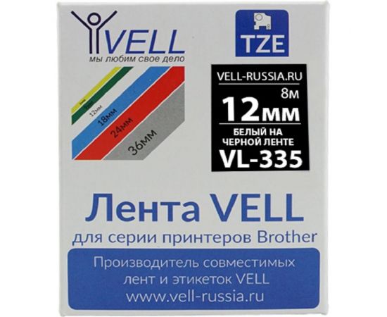 Лента Vell VL-335 Brother TZE-335, 12 мм, белый на черном, для PT 1010/1280/D200/H105/E100 320108 – изображение 2