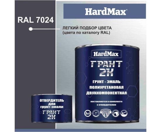 Грунт-эмаль HardMax ГРАНТ 2К RAL 7024 серый графит, комплект 2.19 кг 4690417100545 – изображение 2