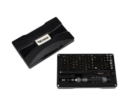 Отвертка с битами для точных работ KRANZ RA-05 CR-V, 106 предметов KR-12-4755 