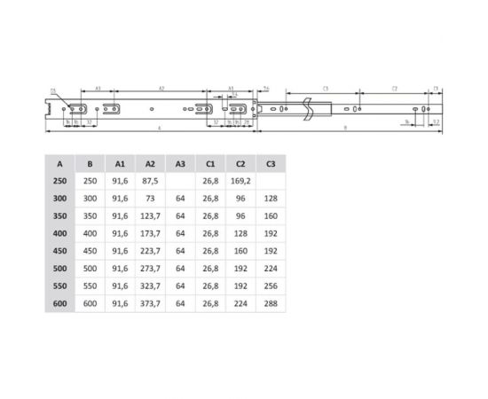Шариковая направляющая полного выдвижения Mebax 350 мм, Н=35 мм, 00-00000208 – изображение 2