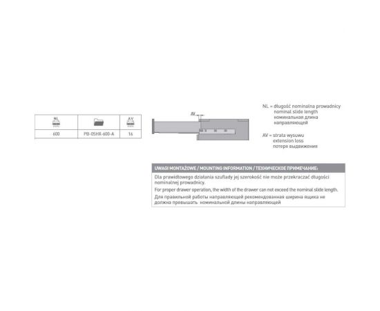 Направляющие полного выдвижения GTV MODERN SLIDE L-600 с доводчиком PB-0SHX-600-A – изображение 2
