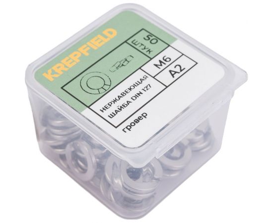 Нержавеющая шайба гровер KREPFIELD М6, DIN 127, А2, 50 шт. 1271.4310ГРОВЕРBМ6-50 – изображение 2