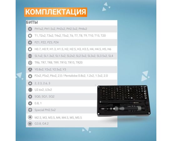 Отвертка с битами для точных работ KRANZ RA-05 CR-V, 106 предметов KR-12-4755 – изображение 4