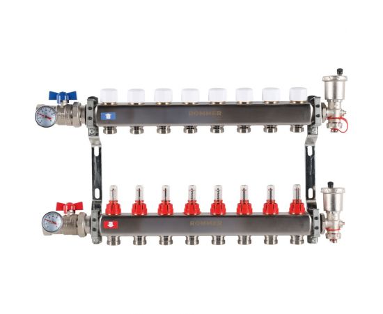 Коллектор из нержавеющей стали ROMMER в сборе, с расходомерами, 8 выходов Rms-1210-000008 RG0091LAMEVUF0 