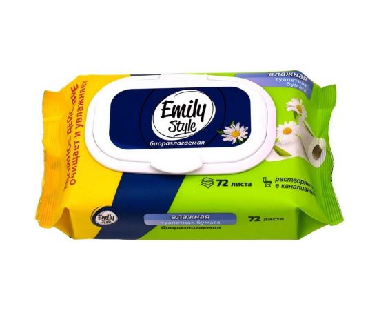 Влажная туалетная бумага Emily Style растворяющаяся, 72 шт 218425 