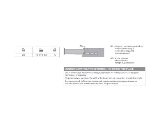Направляющие полного выдвижения GTV MODERN SLIDE L-250 с выталкивателем PB-0FPO-250 – изображение 2