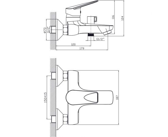 Смеситель для ванны ARCO DA VELLA короткий излив 40 мм, дивертор к/б в теле А3030 14893 – изображение 3