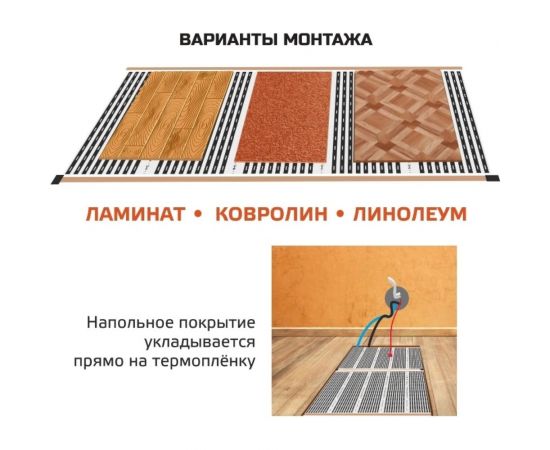 Комплект инфракрасного пленочного теплого пола Истэк 8м2 BlackWarm 8 – изображение 4