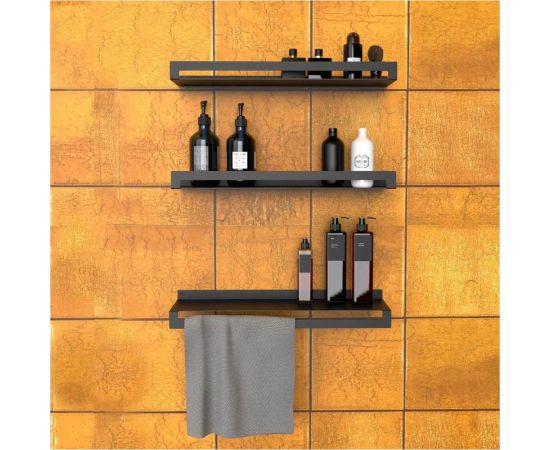 Набор №1 полка для бутылок (2 шт) и с полотенцесушителем (1 шт) Граф Держалкин horizon1 черный H1-trio-ч – изображение 5
