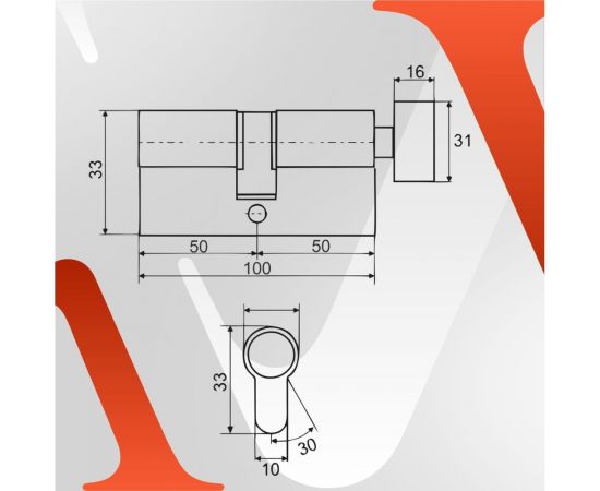 Цилиндровый механизм VETTORE ZN M100 ZC NI 50Tx50, 5 ключей, никель 20101 – изображение 6