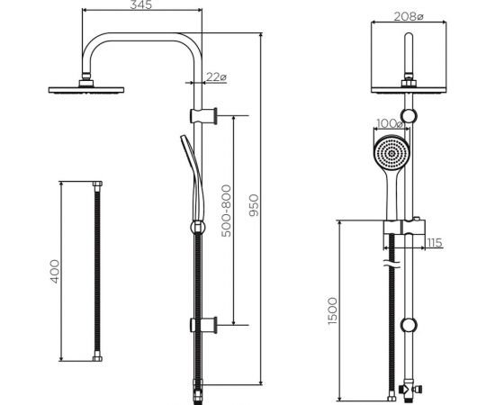Душевая система с тропическим душем Dorff Comfort, ручной душ 1F, цвет черный D0708000BL – изображение 9