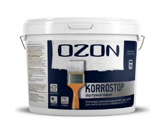 Грунтовочная краска OZON ВД-АК 155С KORROSTOP по металлу, прозрачная, 9 л, 10 кг ВД-АК-155С-10 