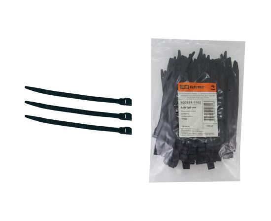 Кабельный хомут с горизонтальным замком TDM неразъемный КСГ 9х260 черный 100 шт. SQ0524-0002 