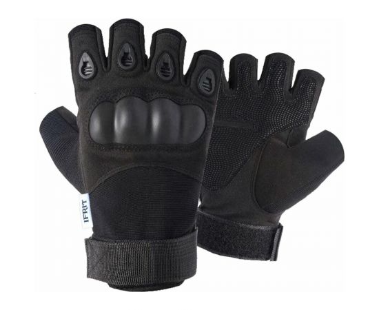 Тактические перчатки без пальцев Ifrit KRATOS замша/нейлон/пластик, черный, р.L Рук-602-L 