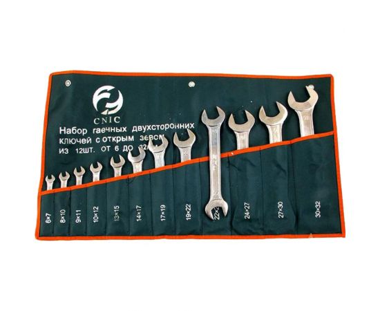 Набор ключей CNIC рожковых из 12-ти шт. 6x7 - 30x32 покрытие хром TS-001 в сумке 35425 