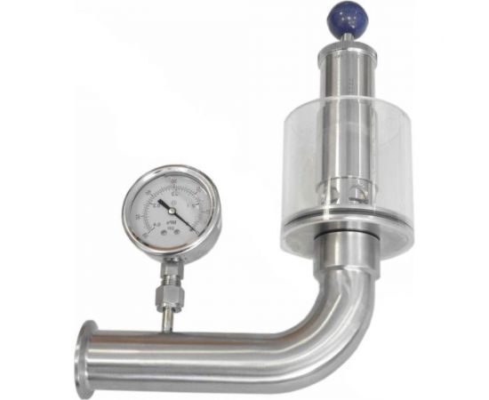 Шпунт-аппарат с манометром (левый) TITAN LOCK до 2,2 бар, под Clamp DN32 нерж. 304 TL32TGMLPG-CL 