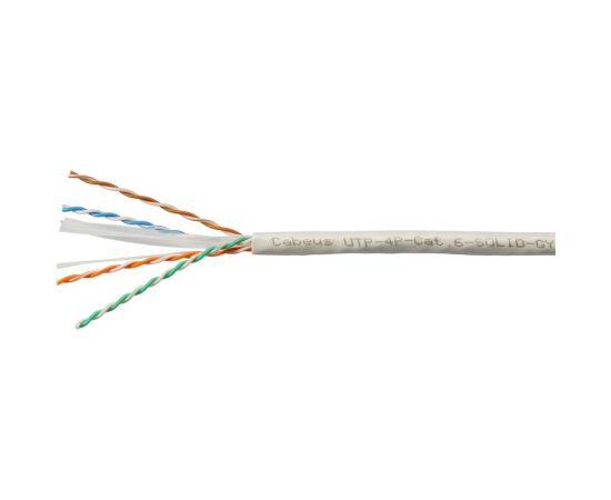 Кабель витая пара UTP (U/UTP) Cabeus категория 6, 4 пары (23 AWG), одножильный, PVC, нг(А)-LS, серый UTP-4P-Cat.6-SOLID-GY-100 – изображение 2