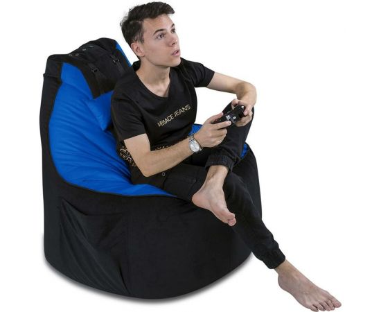 Игровое кресло-мешок Mypuff Геймер, Черно-голубое, мебельная ткань G_471_538 – изображение 2