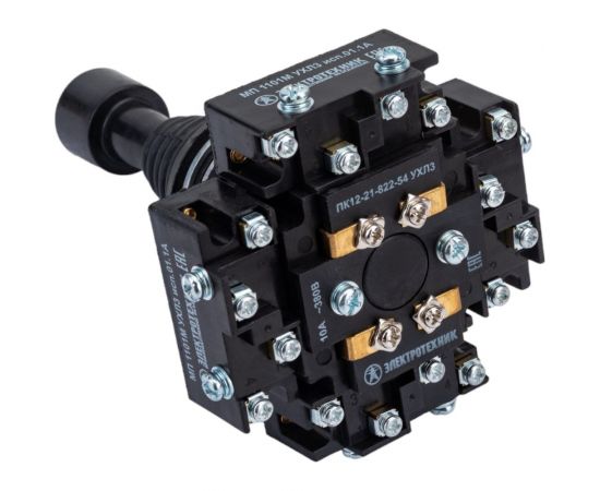 Крестовой переключатель Электротехник ПК12-21-822-54 УХЛ3, 380В/50Гц, 10А, без защиты от попадания стружки, рукоятка - 8 полюсов с пятью фиксирующими положениями, толкатель - 2 полюса, IP54  – изображение 2
