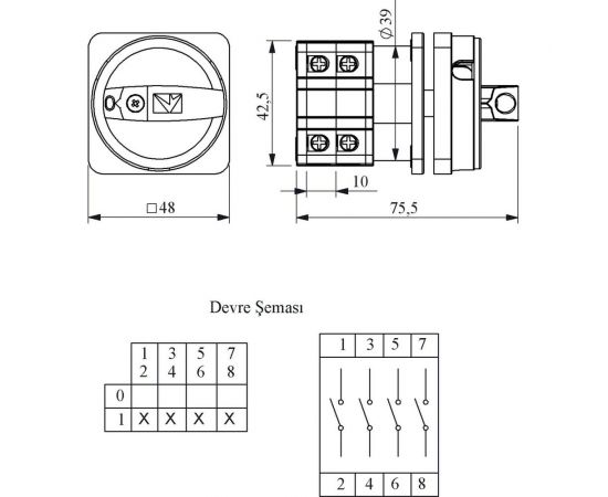 Аварийный переключатель Emas 4 полюса, двухпозиционный 0-1, 10А PSA010AK441E – изображение 2