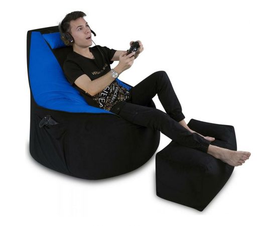 Игровое кресло-мешок Mypuff Геймер, Черно-голубое, мебельная ткань G_471_538 – изображение 3