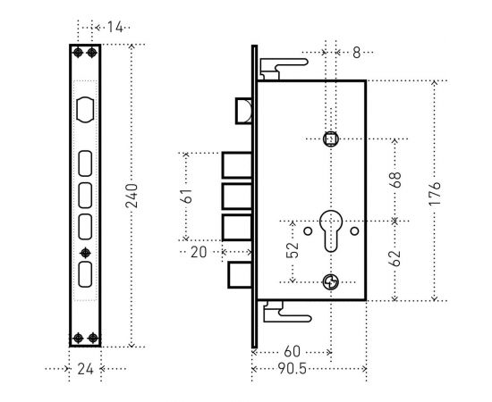 Врезной замок без ручек для металлических дверей Аллюр ЗВ1-09АТМ-L (левый; автоматический; без цилиндрового механизма) 1560 – изображение 3