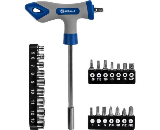 Т-образная отверточная рукоятка КОБАЛЬТ с набором бит и торцевых головок 245-473 – изображение 5
