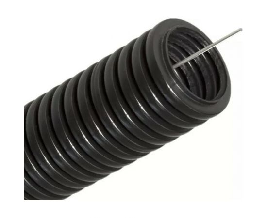 Гофрированная труба DKC DN 29 мм, 25м ПВ-0, Dвн 28,3 мм, Dнар 34,5 мм, полиамид 6, цвет тёмно-серый, с протяжкой PA612935F0 