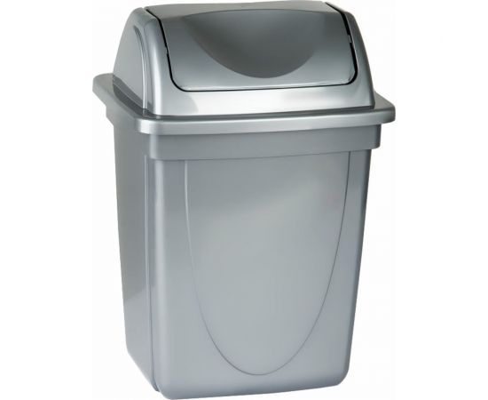 Корзина для бумаг Стамм 12 л, цельная с вращающейся крышкой, серый металлик КР92 