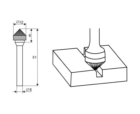 Борфреза коническая 90 градусов, форма K, 12x6х6x51 мм Энкор 21716 – изображение 3