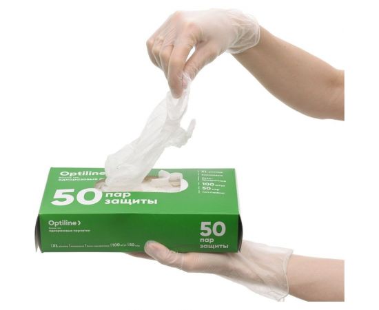 Виниловые неопудренные перчатки Optiline р. M, 100 шт 27-2087 – изображение 4