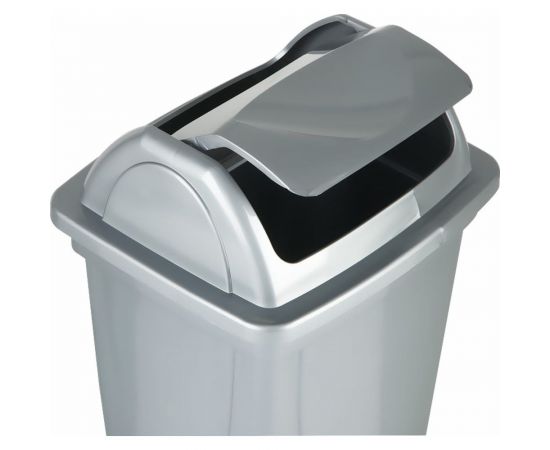 Корзина для бумаг Стамм 12 л, цельная с вращающейся крышкой, серый металлик КР92 – изображение 6