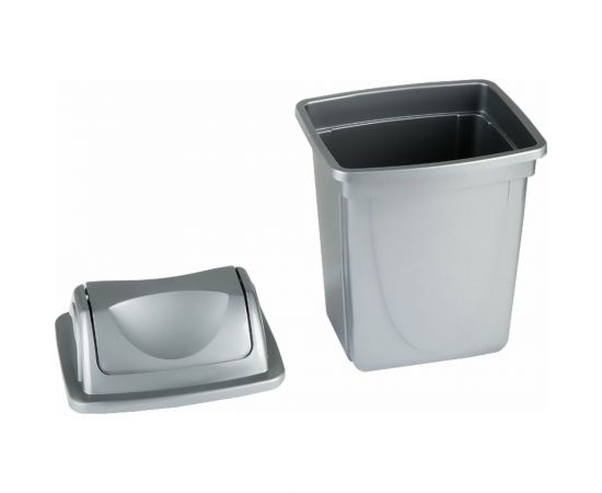 Корзина для бумаг Стамм 12 л, цельная с вращающейся крышкой, серый металлик КР92 – изображение 7