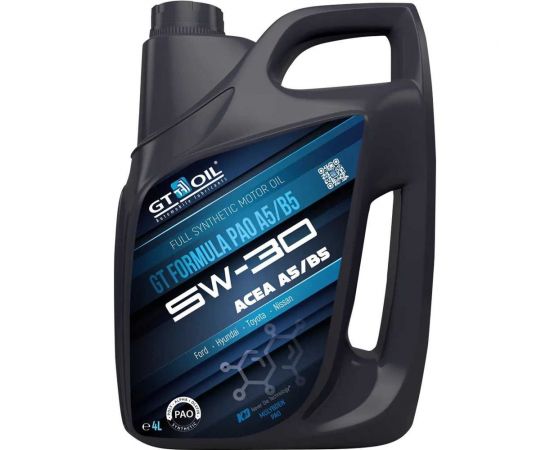Моторное масло GT OIL GT Formula PAO A5/B5, SAE 5W-30, API SL/CF, 4 л 8809059409671 