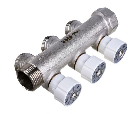 Коллектор НВ 3/4 3х3/4EK Н 40мм никелированный с вентилями Uni-Fitt 402N3330 