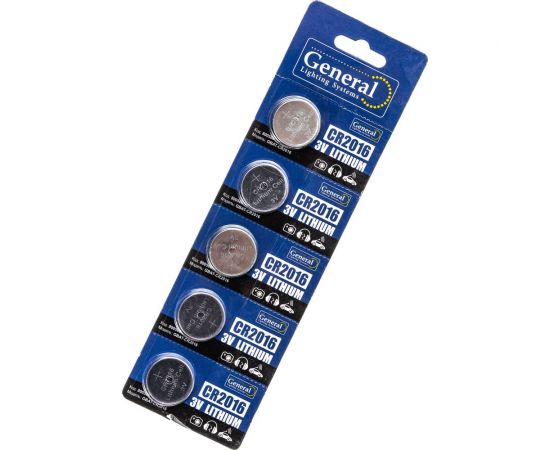 Батарейка General Lighting Systems GBAT-CR2016 кнопочная литиевая 5pcs/card (Рас.0) 800566 